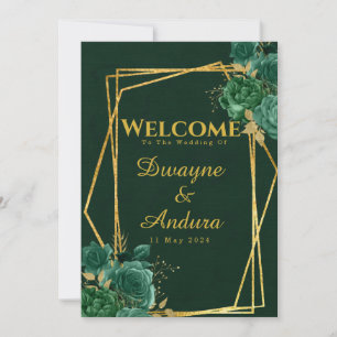 Emerald Green & Gold Geometric Floral Wedding Einladung