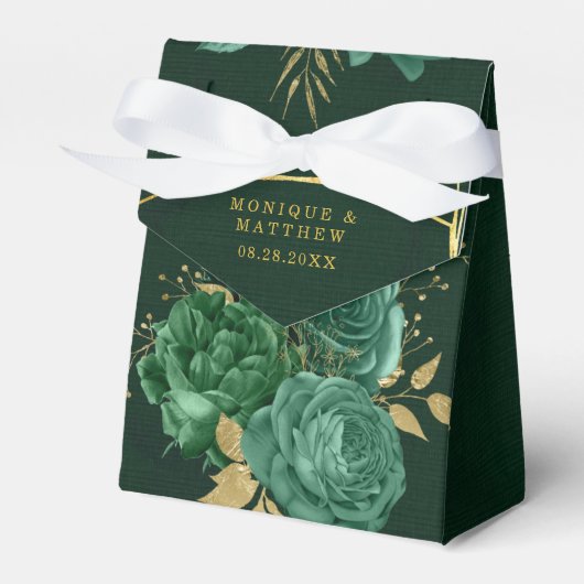 Emerald Green & Gold Geometric Floral Wedding Favo Geschenkschachtel (Vorderseite)