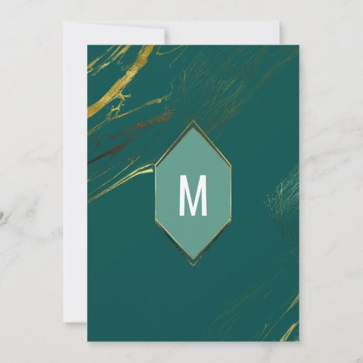 Emerald Green Gold Geometric Marble Bachelorette Einladung (Rückseite)