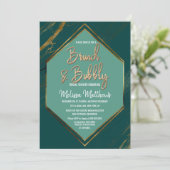 Emerald Green Gold Geometric Marble Brunch Bubbly Einladung (Stehend Vorderseite)