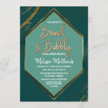 Emerald Green Gold Geometric Marble Brunch Bubbly