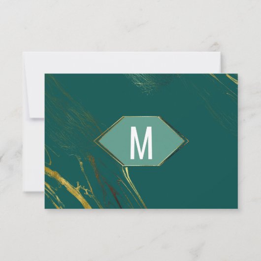 Emerald Green Gold Geometric Marble Save the Date (Rückseite)