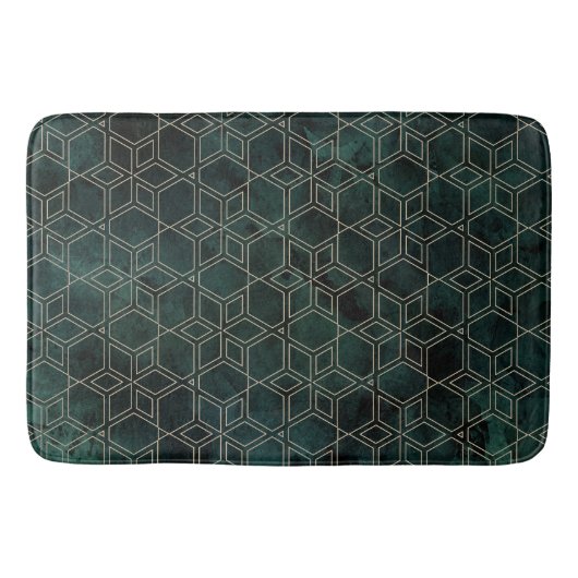 Emerald Green Gold Geometric Muster Badematte (Vorderseite)
