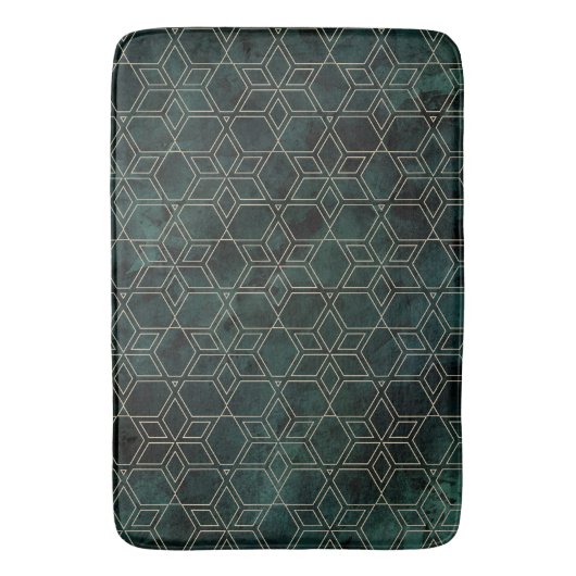 Emerald Green Gold Geometric Muster Badematte (Vorderseite Vertikal)