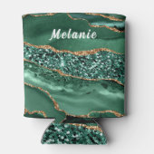 Emerald Green Gold Glitter Can Cooler Custom Name Dosenkühler (Rückseite)
