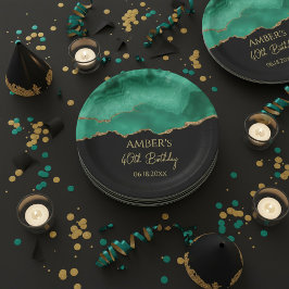 Emerald Green Gold Glitter Watercolor Marble Pappteller