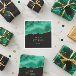 Emerald Green Gold Glitter Watercolor Marble Serviette