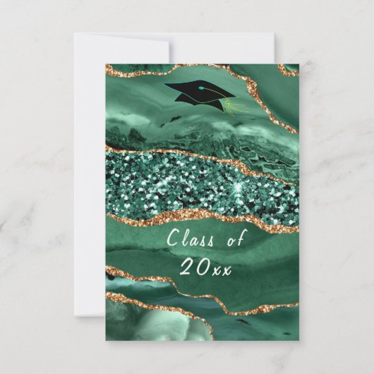 Emerald Green Gold Glitzer Abschluss Einladung (Rückseite)