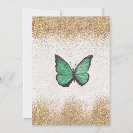 Emerald Green Gold Glitzer Butterfly Baby Dusche Einladung (Rückseite)