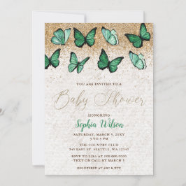 Emerald Green Gold Glitzer Butterfly Baby Dusche Einladung