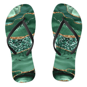 Emerald Green Gold Glitzer Flip Flops Individuelle Badesandalen