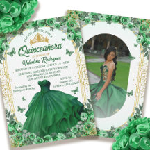 Emerald Green Gold Glitzer Floral Quinceanera