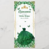 Emerald Green Gold Glitzer Floral Quinceanera Menükarte (Rückseite)