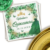 Emerald Green Gold Glitzer Floral Quinceanera Serviette