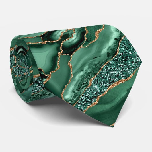 Emerald Green Gold Glitzer Funkelnd Krawatte (Gerollt)