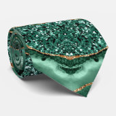 Emerald Green Gold Glitzer Funkelnd Neck Tie Krawatte (Gerollt)
