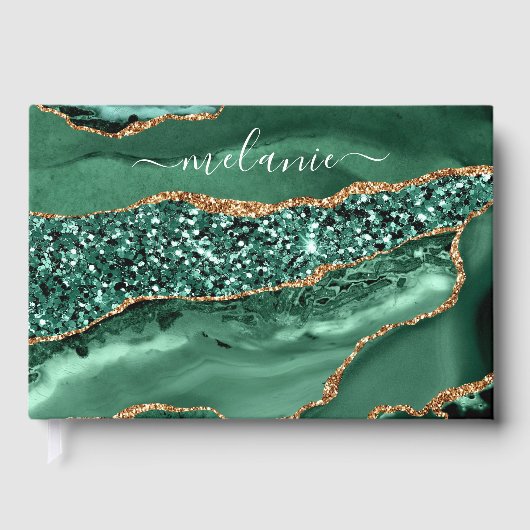Emerald Green Gold Glitzer Individuelle Name Gäste Gästebuch (Vorderseite)