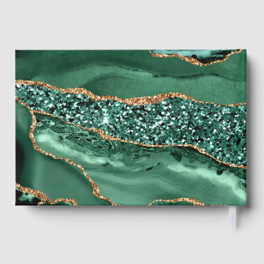 Emerald Green Gold Glitzer Individuelle Name Gäste Gästebuch (Rückseite)