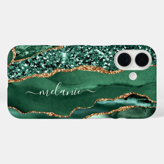 Emerald Green Gold Glitzer iPhone Case Individuell (Rückseite (Horizontal))