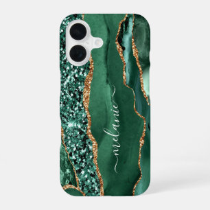 Emerald Green Gold Glitzer iPhone Case Individuell 16 Hülle