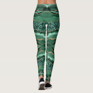 Emerald Green Gold Glitzer Leggings