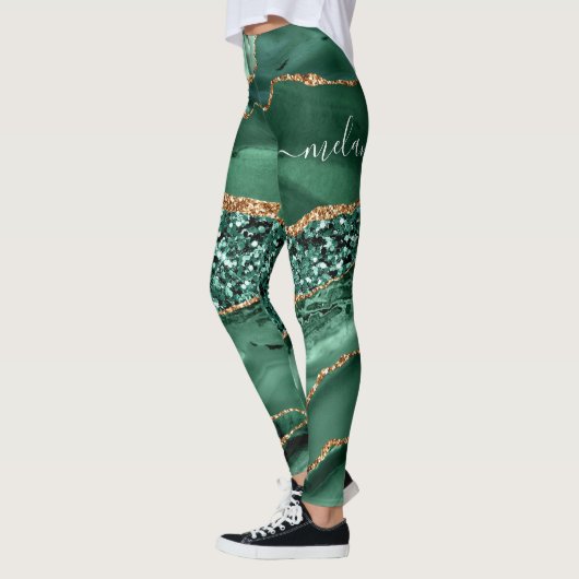 Emerald Green Gold Glitzer Leggings Individuelle N (Links)
