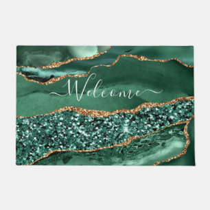 Emerald Green Gold Glitzer Marble Doormat Fußmatte