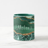 Emerald Green Gold Glitzer Marble Individuelle Nam Tasse (Zentrum)