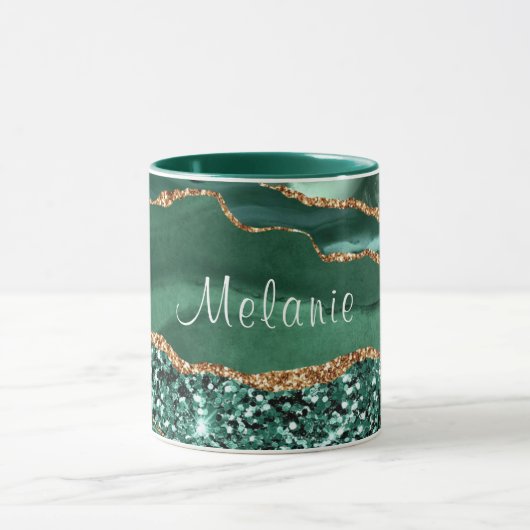 Emerald Green Gold Glitzer Marble Individuelle Nam Tasse (Zentrum)