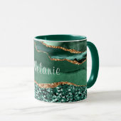 Emerald Green Gold Glitzer Marble Individuelle Nam Tasse (VorderseiteRechts)
