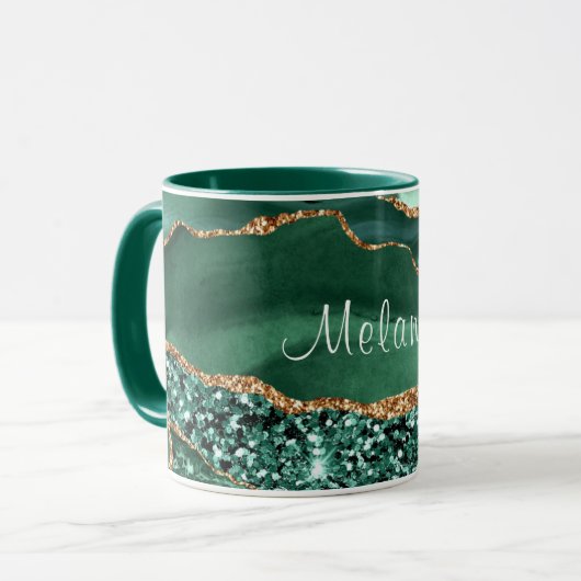 Emerald Green Gold Glitzer Marble Individuelle Nam Tasse (Vorderseite Links)