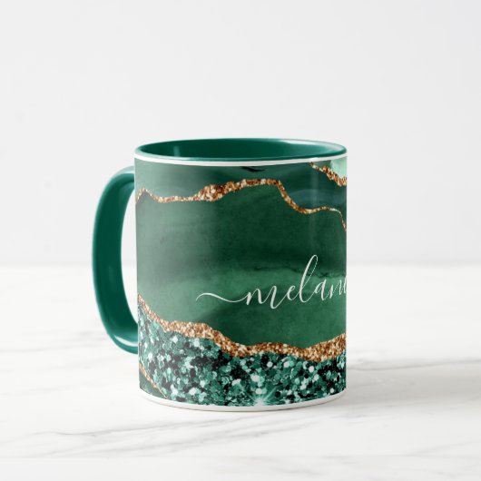 Emerald Green Gold Glitzer Marble Individuelle Nam Tasse (Vorderseite Links)
