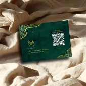 Emerald Green Gold Glitzer QR Code Wedding RSVP Begleitkarte