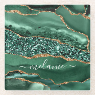 Emerald Green Gold Glitzer Untersetzer Individuell