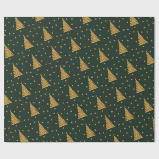 Emerald Green Gold Glitzer Xmas Trees and Stars Geschenkpapier (Flach)