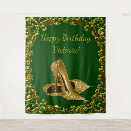 Emerald Green Gold High Heel Geburtstag XL Hinterg Wandteppich