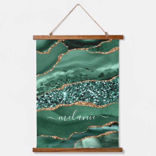 Emerald Green Gold - Ihr Name Tapestry Wandteppich Mit Holzrahmen (Vorderseite)