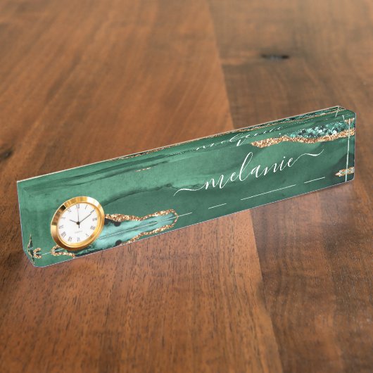 Emerald Green Gold Individuelle Name Schreibtischk Namensplakette (Seite)