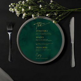 Emerald Green Gold Islamic Round Wedding Menu Card Einladung