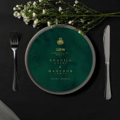 Emerald Green Gold Islamic Round Wedding Menu Card Einladung