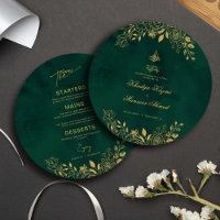 Emerald Green Gold Islamic Wedding Round Menu Card