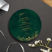 Emerald Green Gold Islamic Wedding Round Menu Card Einladung
