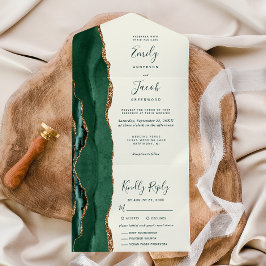 Emerald Green Gold Ivory Meal Options Wedding All In One Einladung