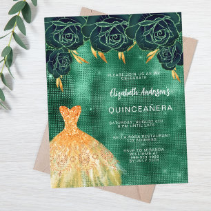 Emerald Green Gold Kleid Quinceanera Einladung