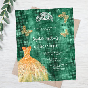 Emerald Green Gold Kleid tiara Budget Quinceanera