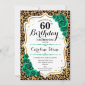 Emerald Green Gold Leopard Print 60. Geburtstag Einladung (Vorderseite)