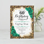 Emerald Green Gold Leopard Print 60. Geburtstag Einladung (Stehend Vorderseite)