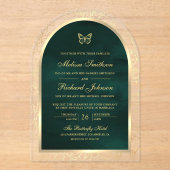 Emerald Green Gold Line Art Arch Butterfly Wedding Acryleinladungen (Vorderseite)