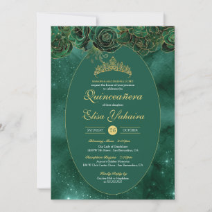 Emerald Green Gold Luxury Elegante Quinceanera Einladung