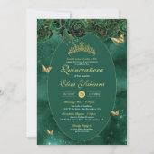 Emerald Green Gold Luxus Butterfly Quinceanera Einladung (Vorderseite)